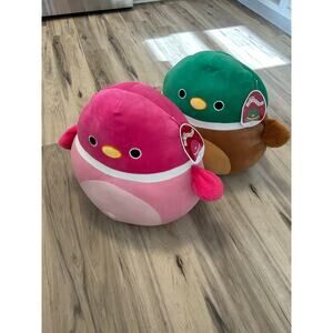 NWT Squishmallows KellyToy AVERY Green & DELLA Pink Mallard Duck 16" Plush